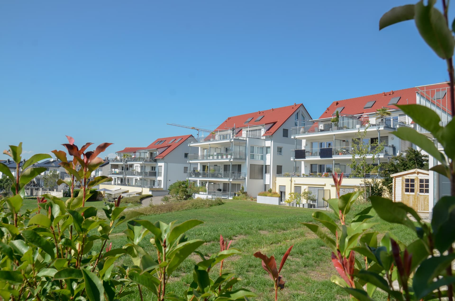 Gartenseite des Mehrfamilienhauses im zweiten Bauabschnitt des Wohnparks Efrizweiler